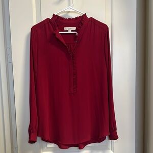 LOFT Women's Crimson Ruffle Blouse